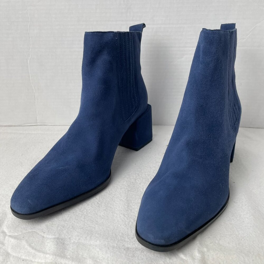Seychelles Blue Suede Ankle Bootie with Offset Block Heel - Picture 2 of 8